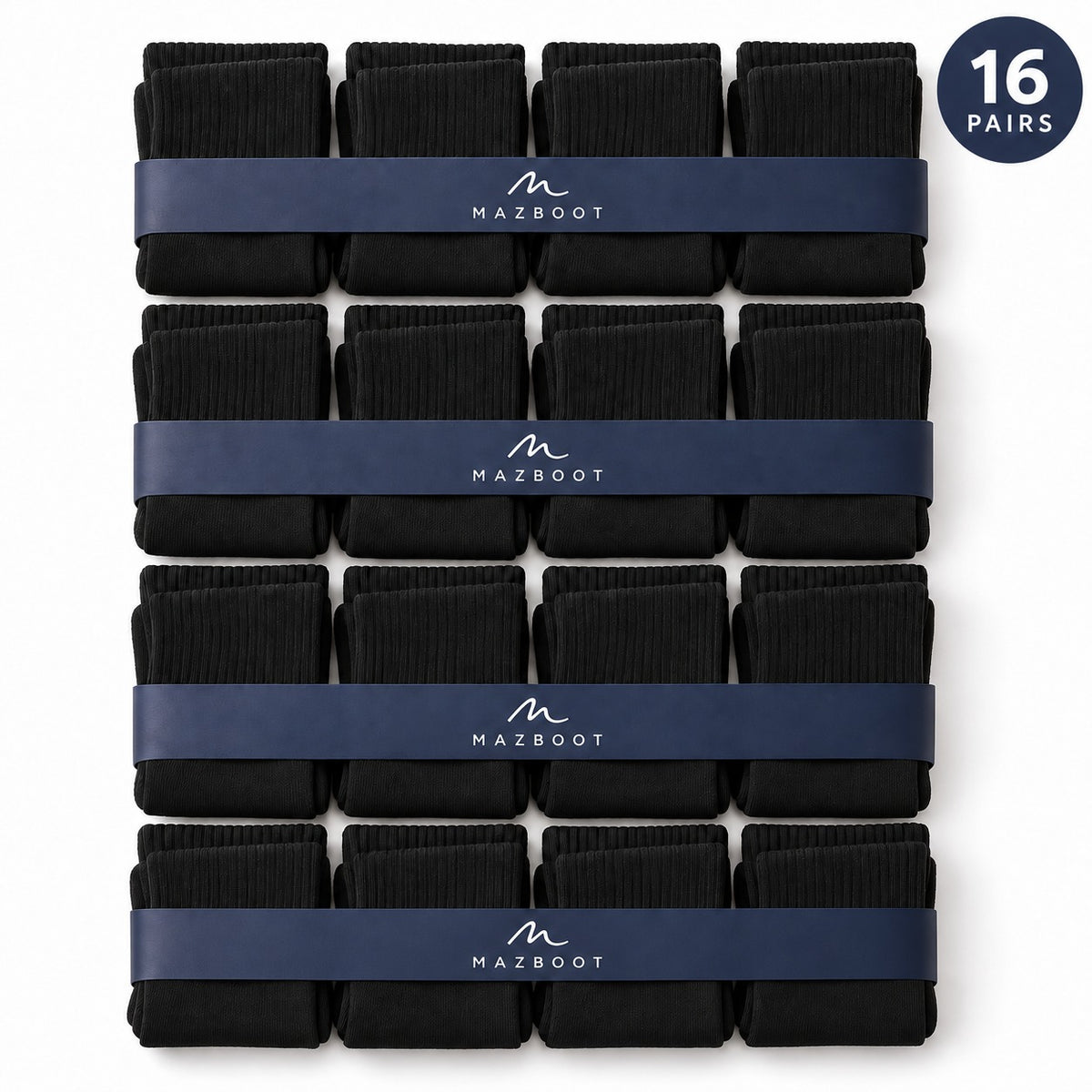 Mazboot Long Socks – Black – 16 Pairs Pack