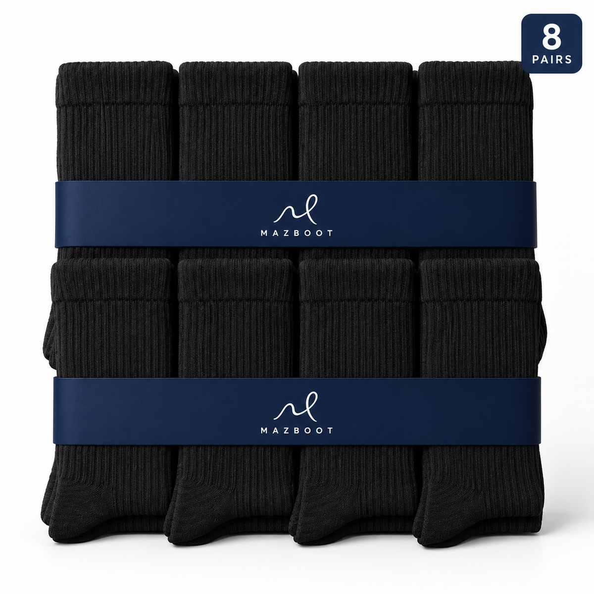 Mazboot Long Socks – Black – 8 Pairs Pack