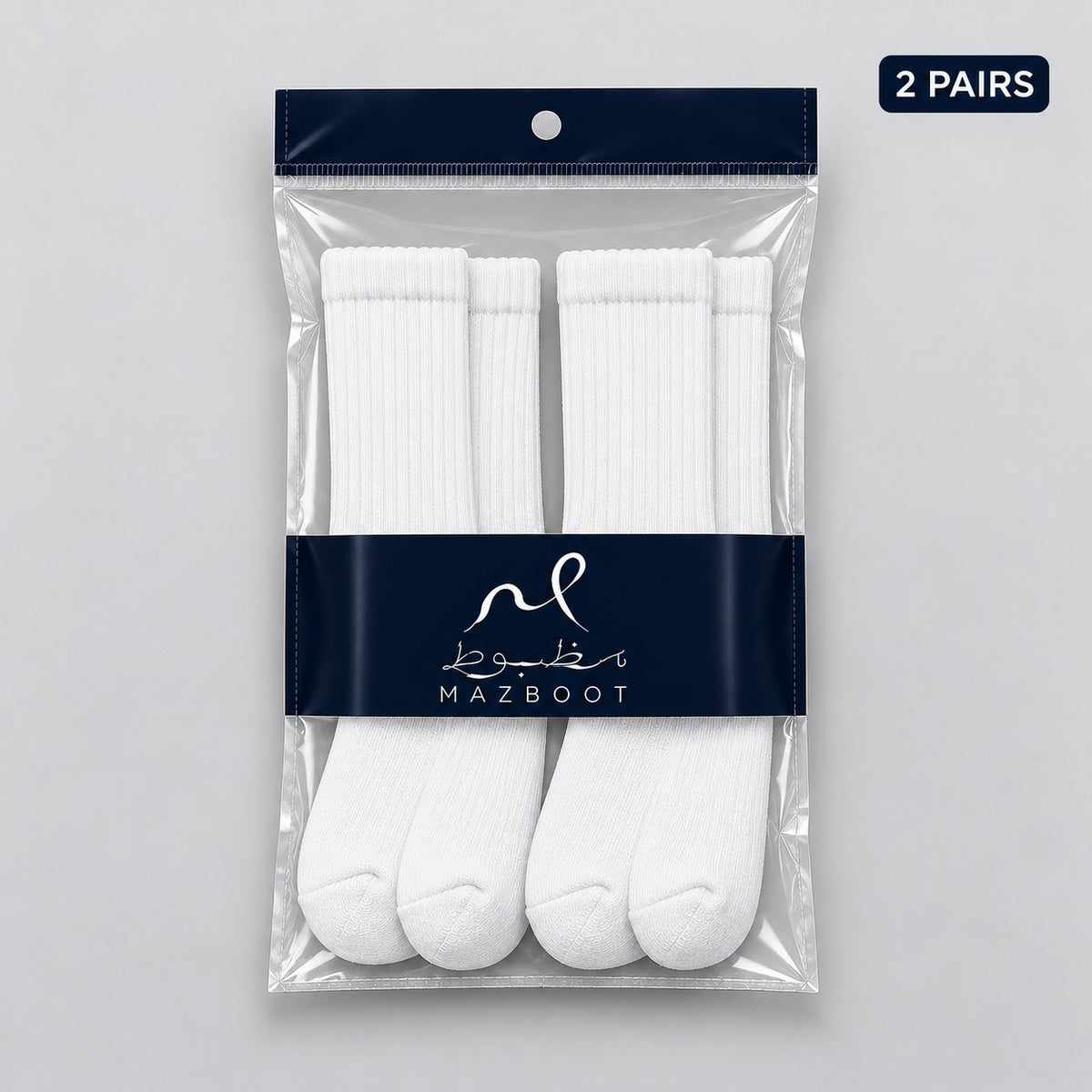 Mazboot Long Socks – White – 2 Pairs