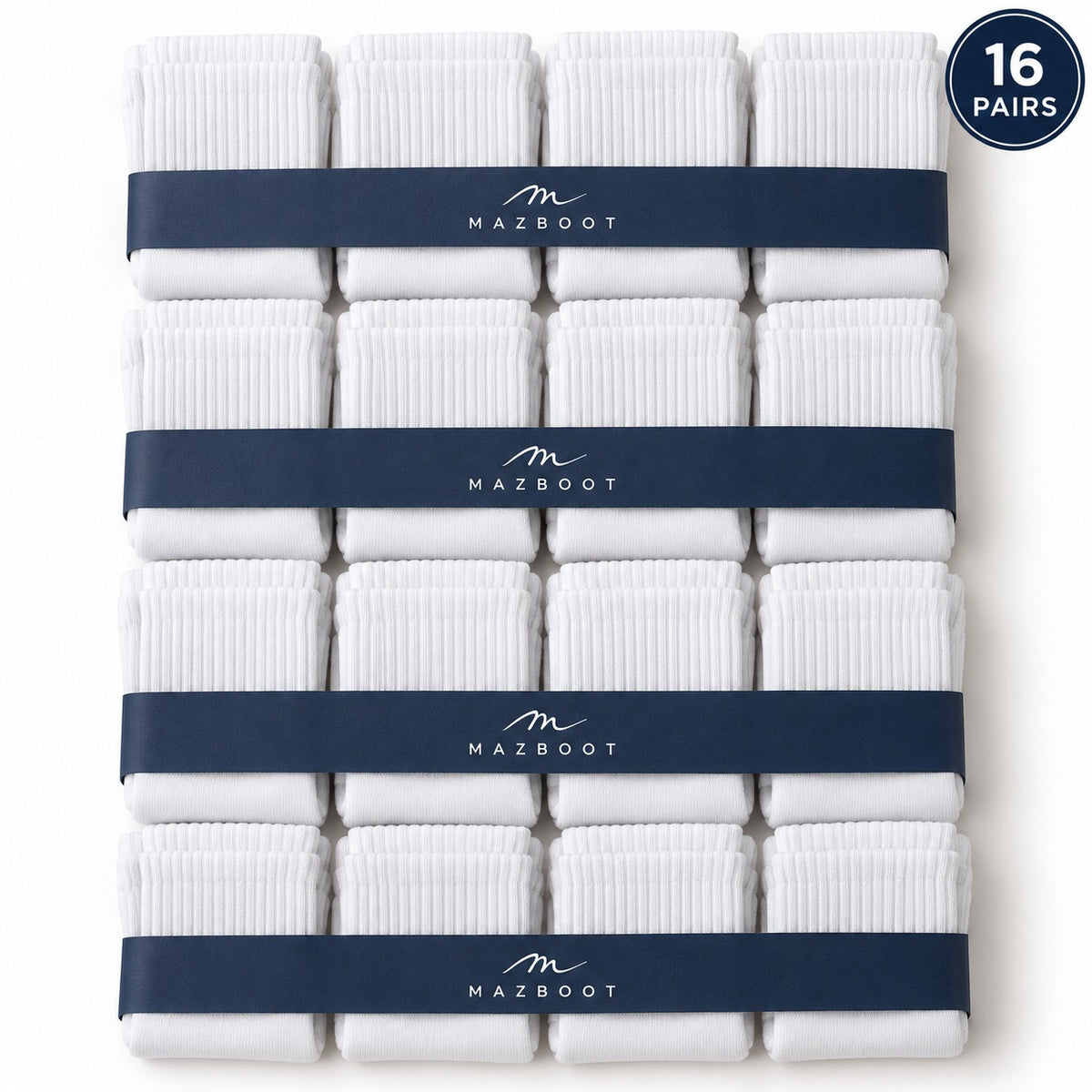 Mazboot Long Socks – White – 16 Pairs Pack