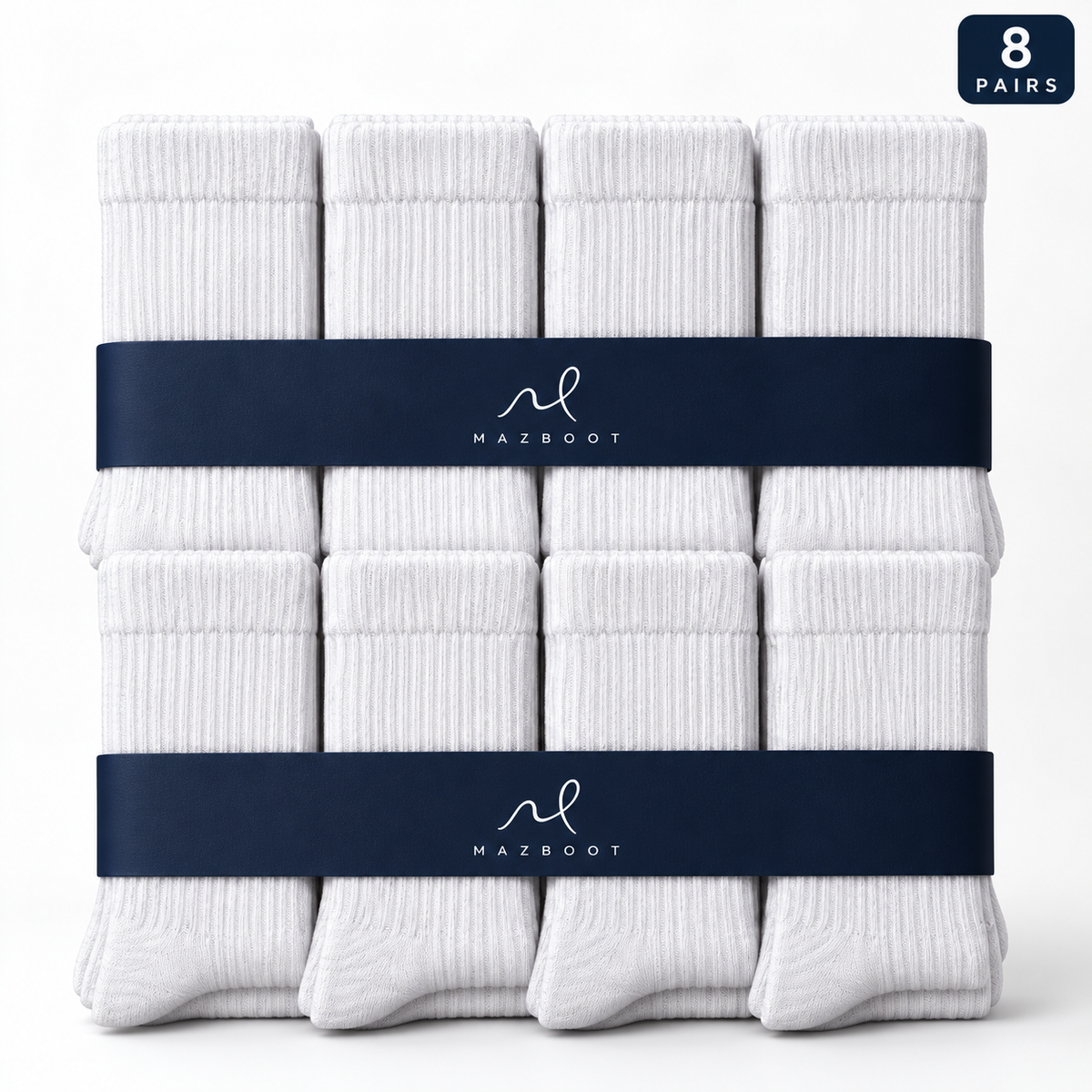 Mazboot Long Socks – White – 8 Pairs Pack