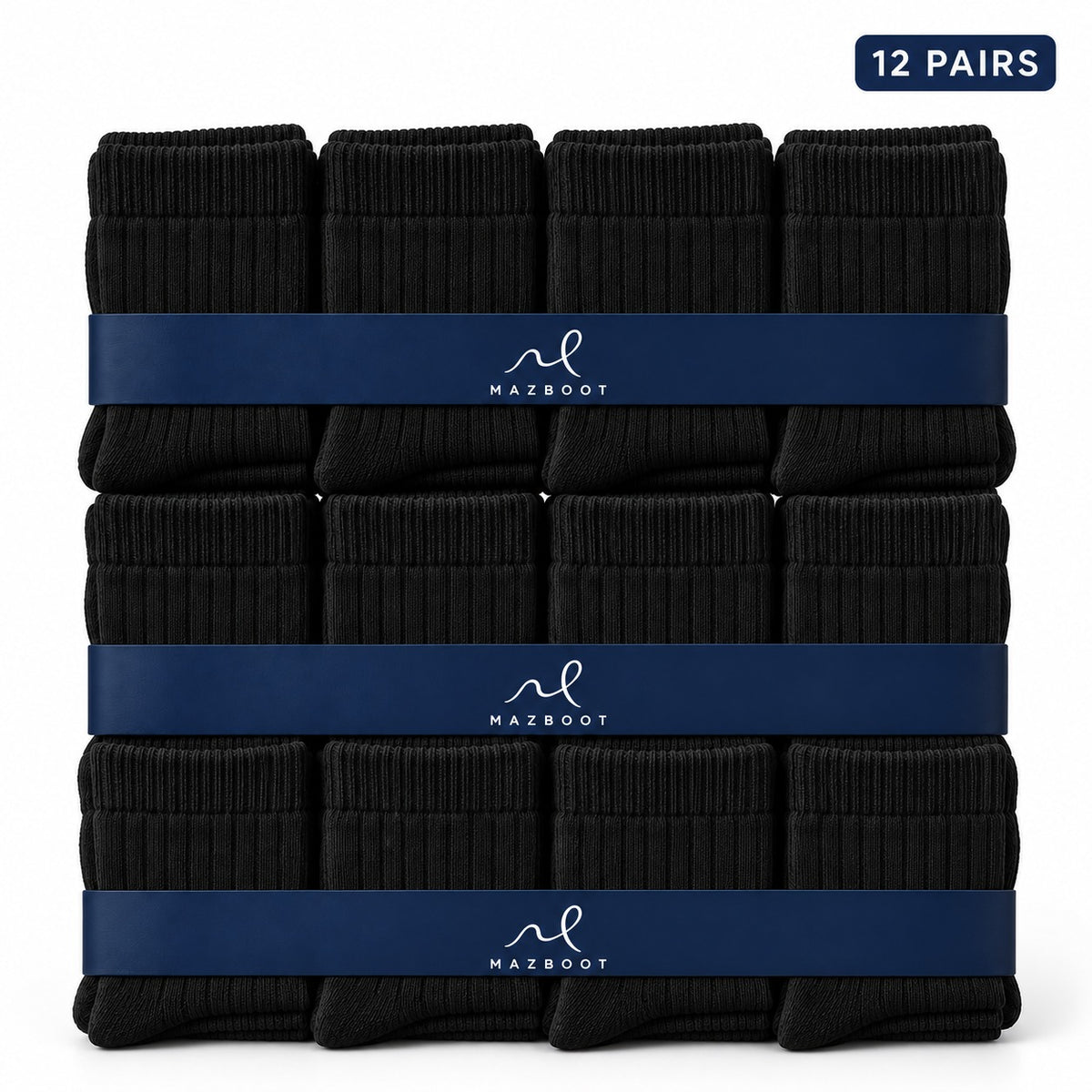 Mazboot Long Socks – Black – 12 Pairs Pack