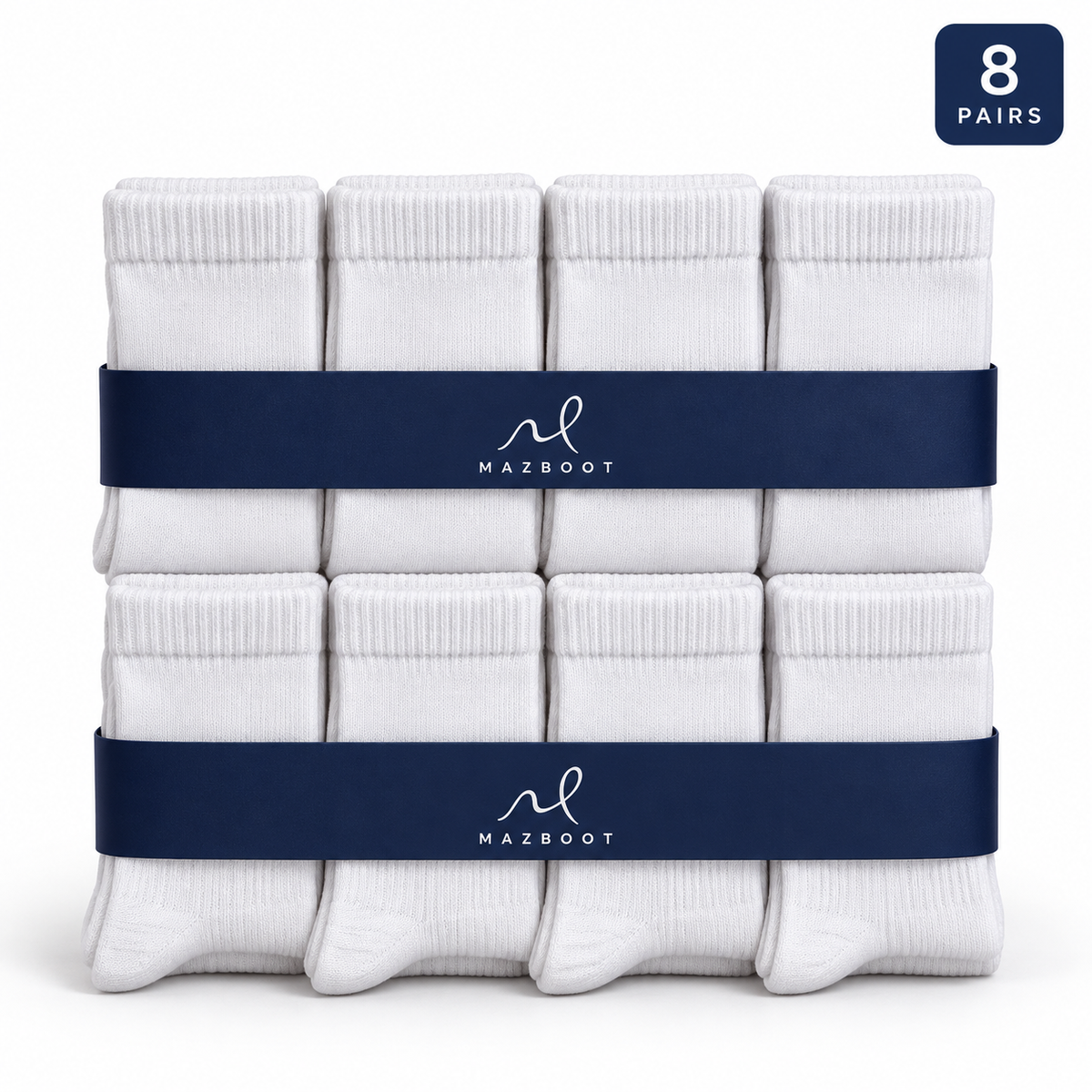 Mazboot Short Socks – White – 8 Pairs Pack