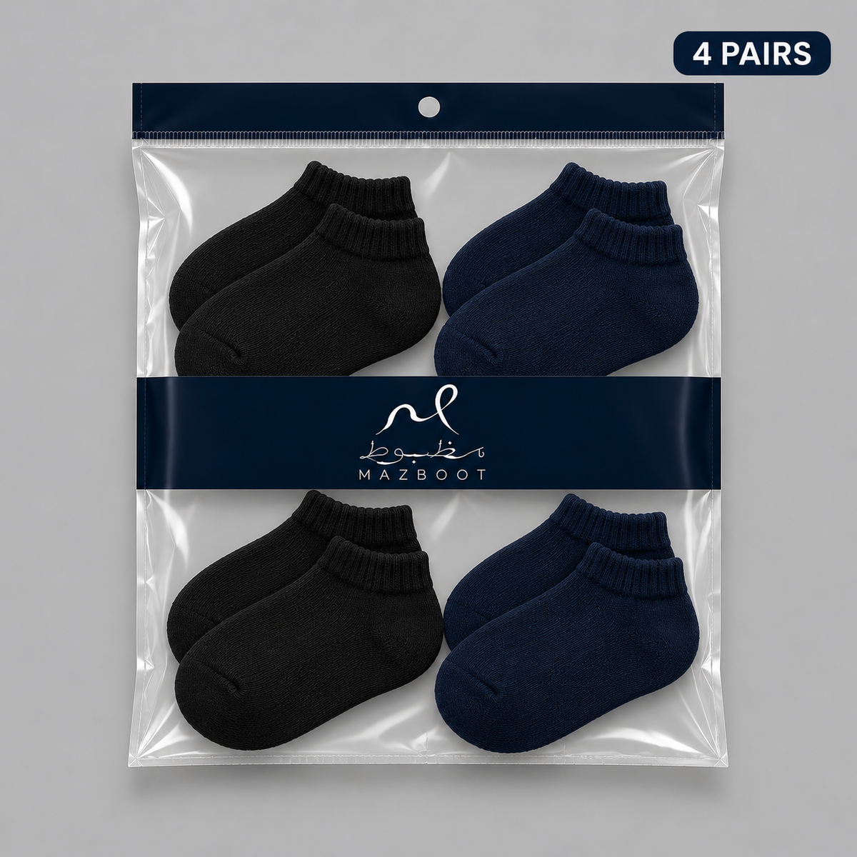 Mazboot Short Socks – Black & Blue – 4 Pairs Pack