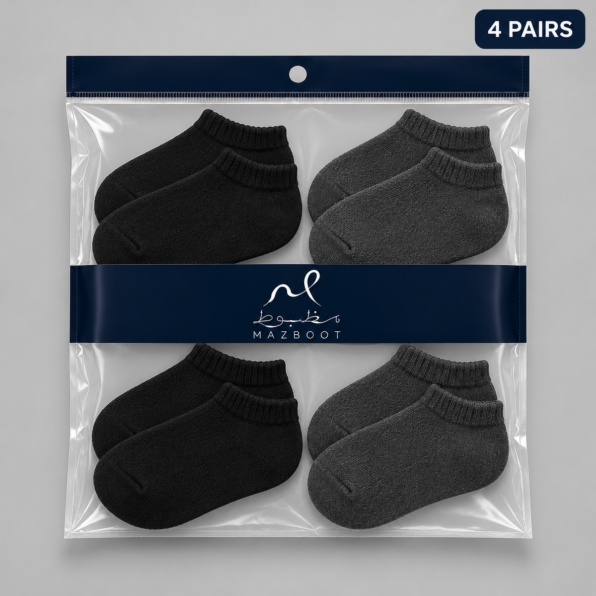 Mazboot Short Socks – Black & Grey – 4 Pairs Pack