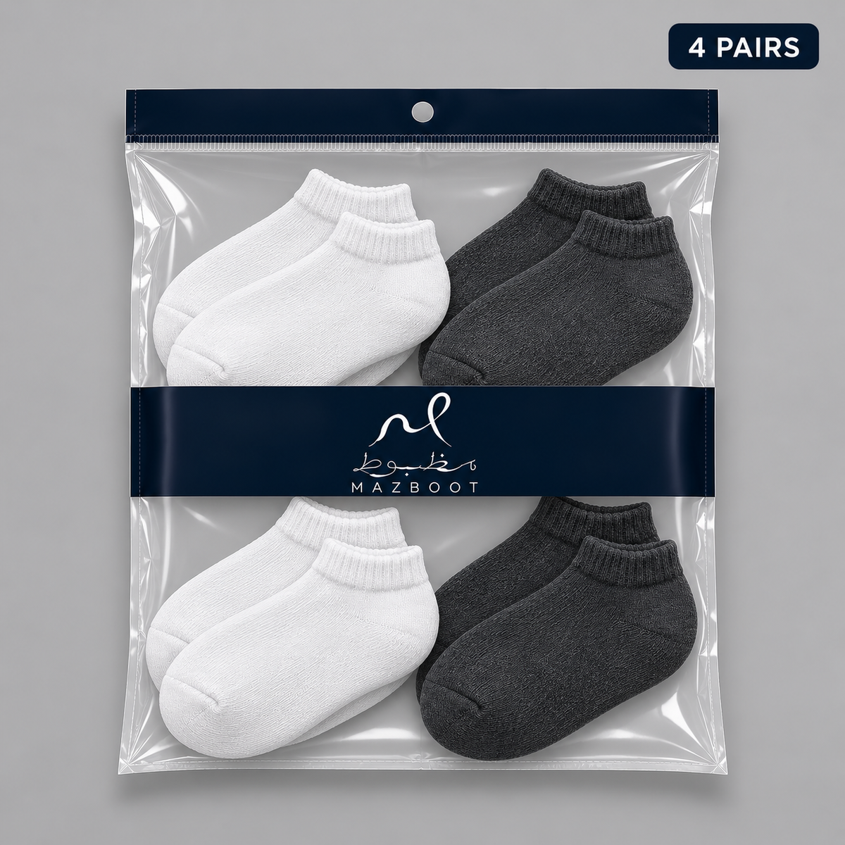 Mazboot Short Socks – Grey & White – 4 Pairs Pack